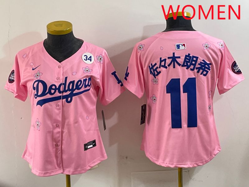Women Los Angeles Dodgers #11 R.Sasaki Pink Sakura Edition 2025 Nike MLB Jersey style 9